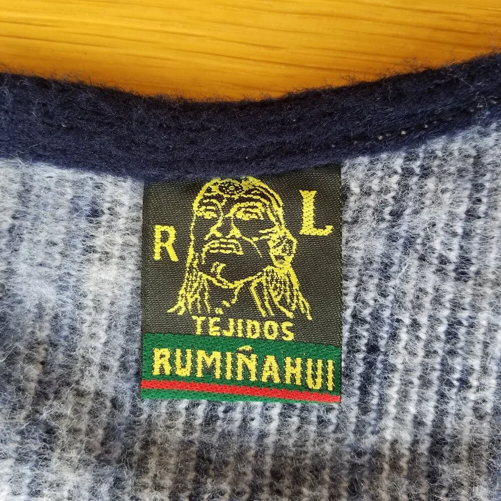 NWT Tejidos Ruminahui Poncho Shawl Llama Blue White Alpaca Wool - Picture 9 of 10